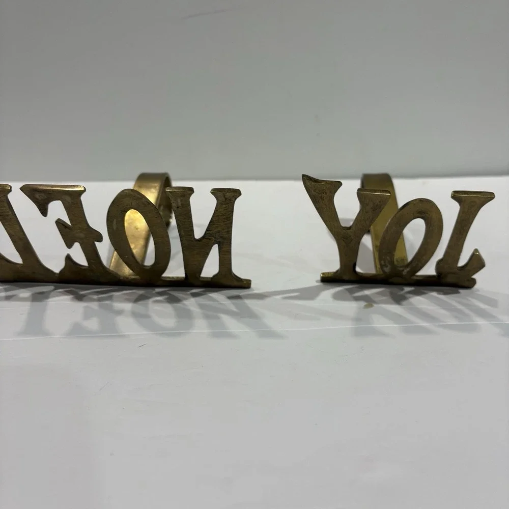 Vintage Brass Christmas Stocking Hangers Lot Of 2 Noel Joy 4